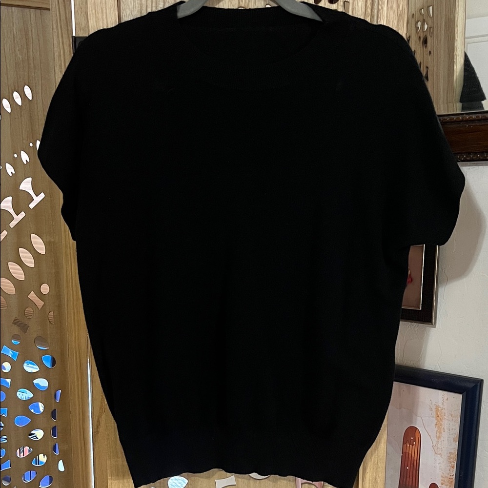 Women’s mock-neck cap sleeve soft Black Sweater